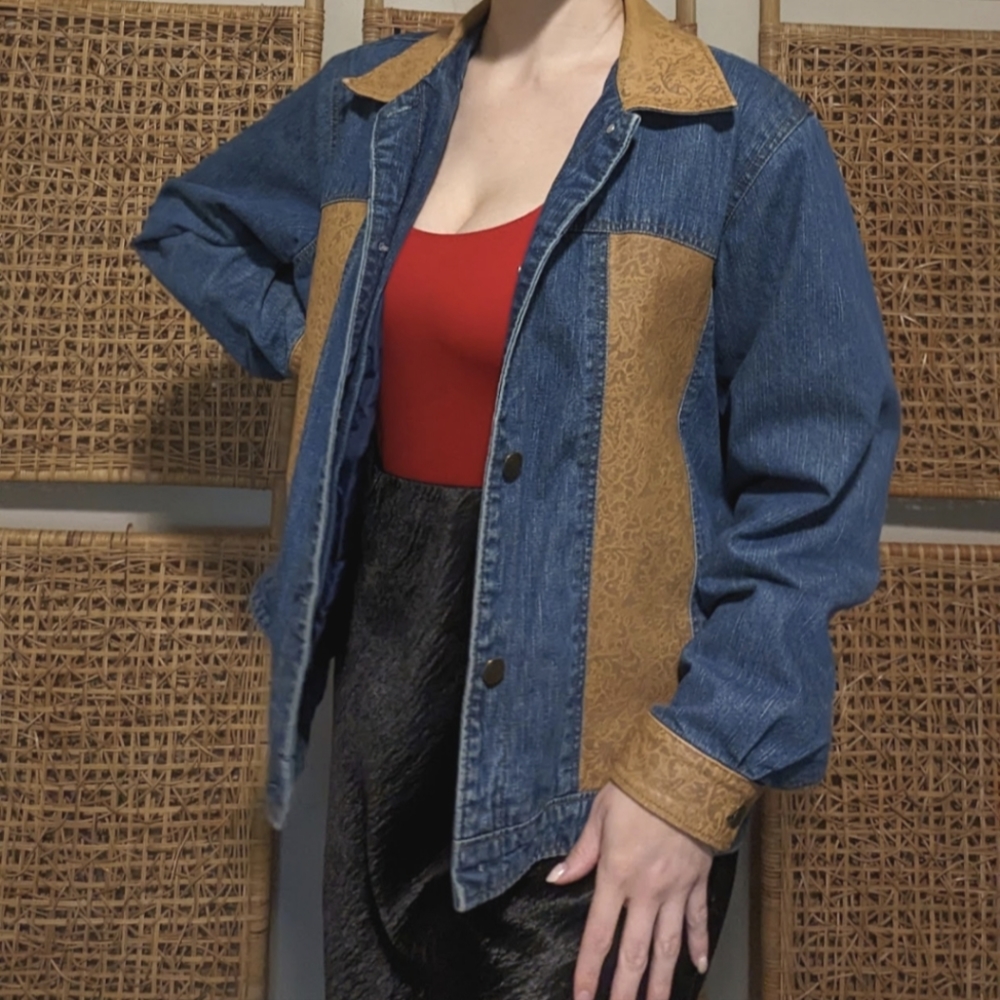 Denim & Embossed Leather Jacket